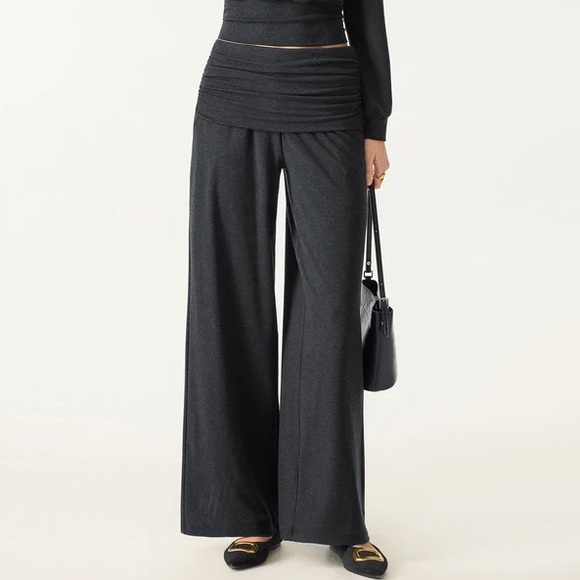 OGL Pants - OGL Stretch Wool Wide Leg Pull-On Pants Heather Black Size S